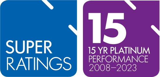 SuperRatings 15 Year Platinum Performance 2023 award logo