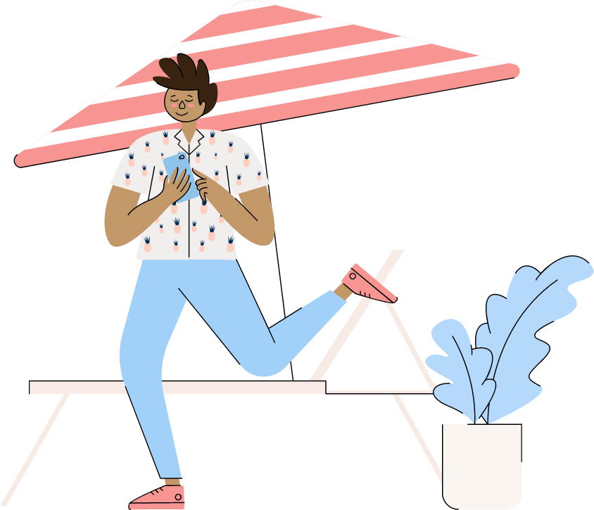 Illustration of a person under a beach umbrella
