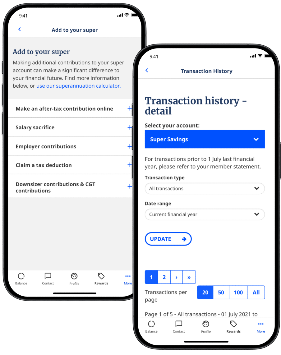 Phone screenshots of mobile app transaction pages