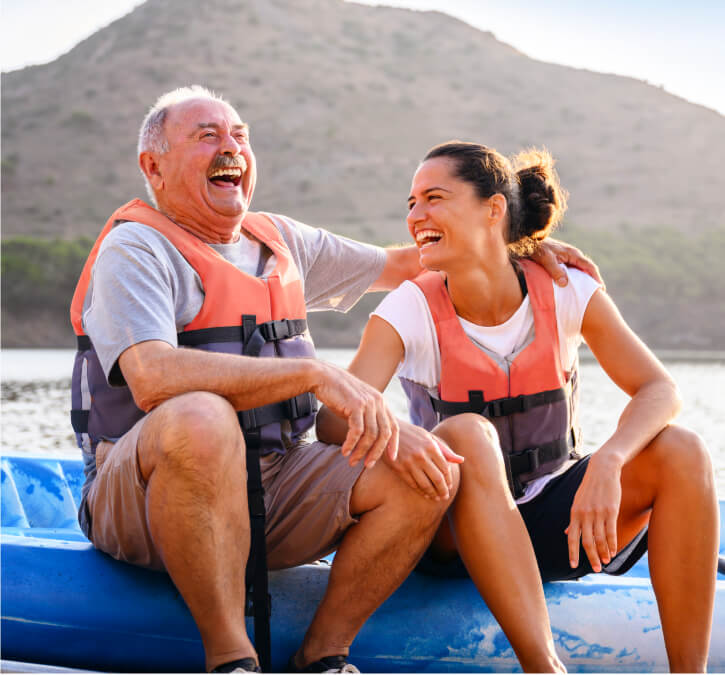 Laughing couple on a boat