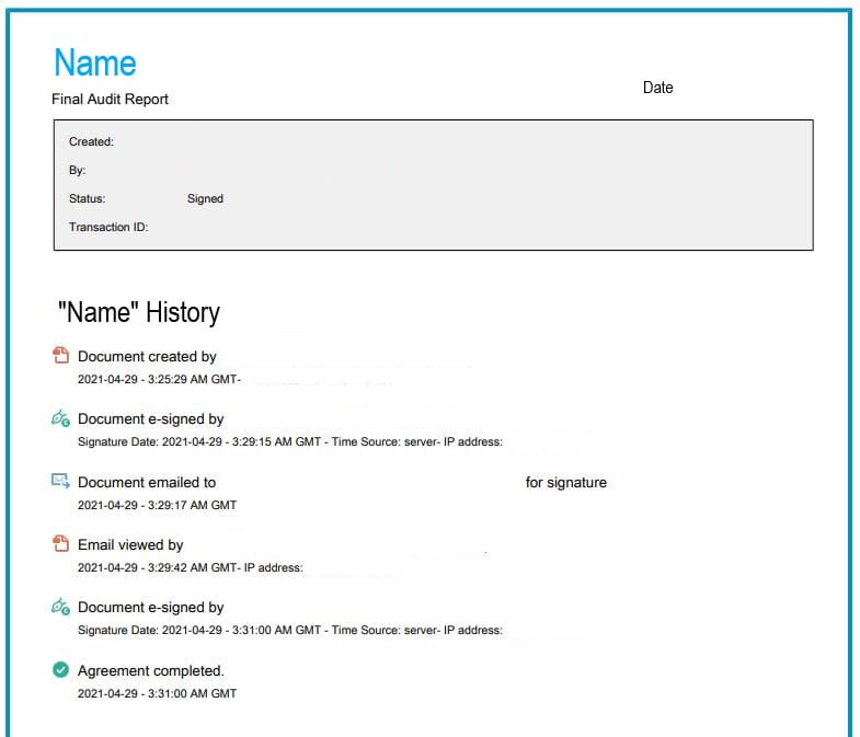 Adobe sign audit trail completed