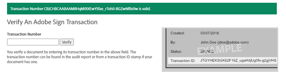 Adobe sign verification example