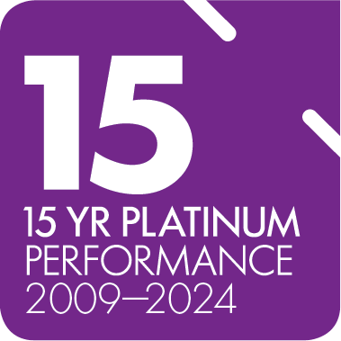 SuperRatings 15 year platinum performance 2024 award logo