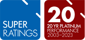 Super Ratings 20 year Platinum Performance award badge