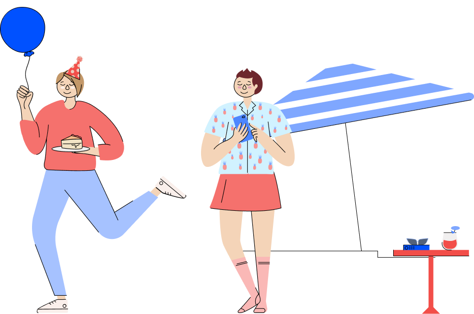 Illustration of a woman and man with beach umbrella