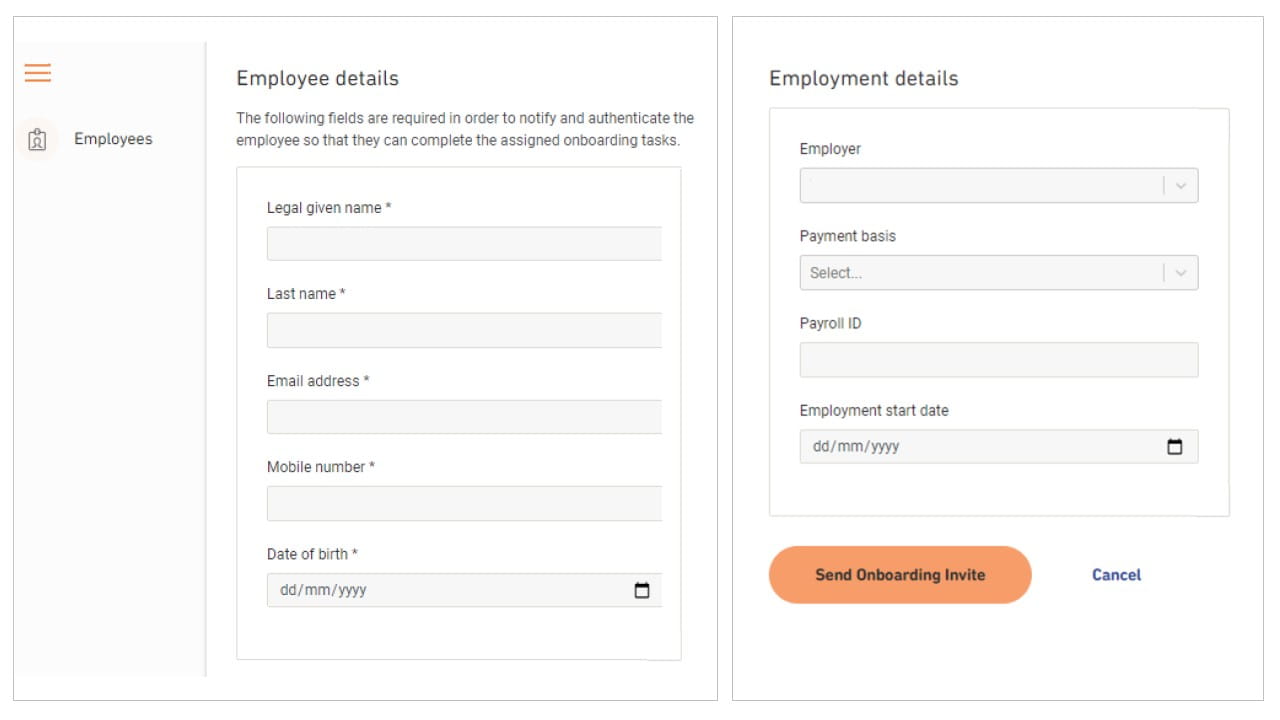 Onboard Employees EOL screen