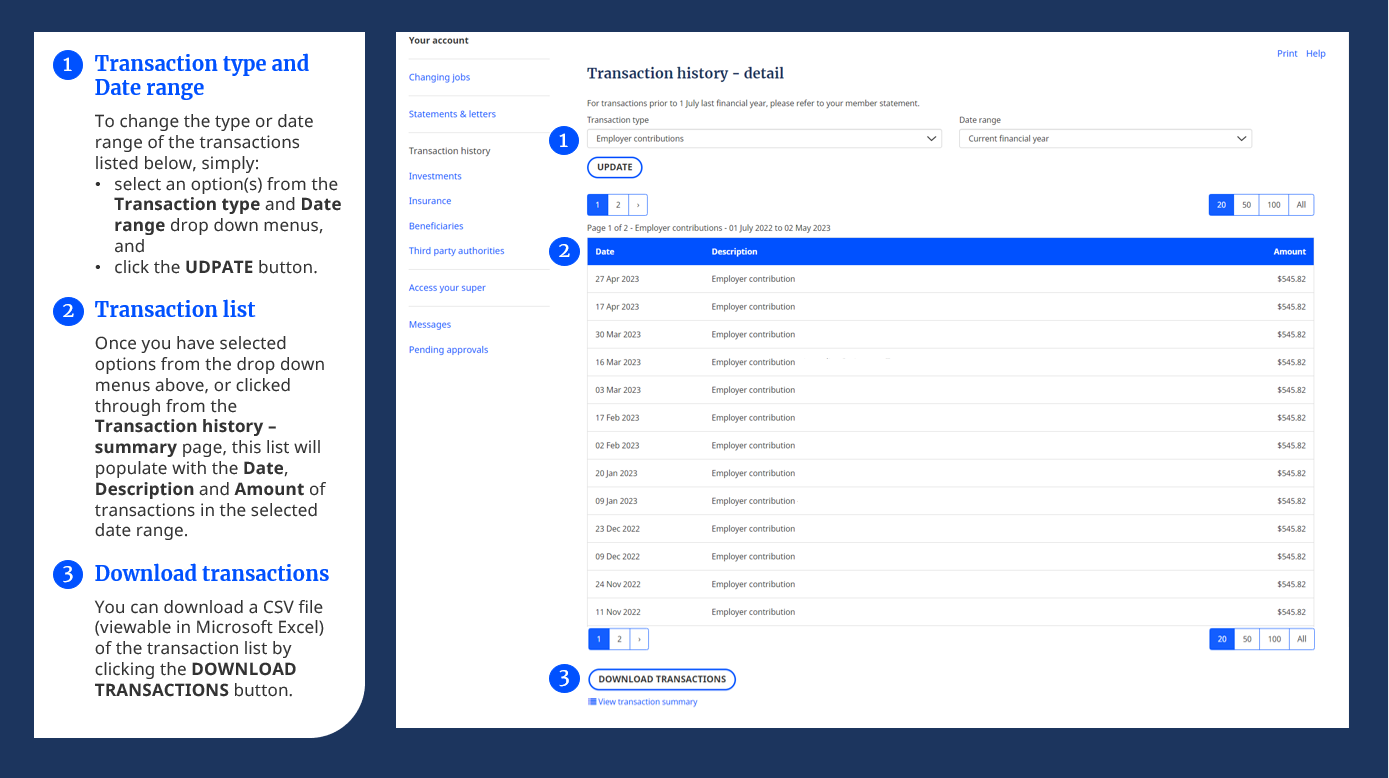 Transaction history