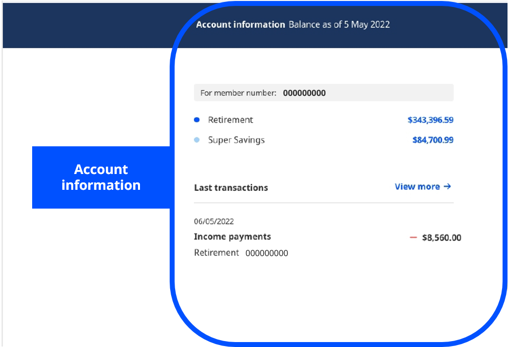 Account information screen image