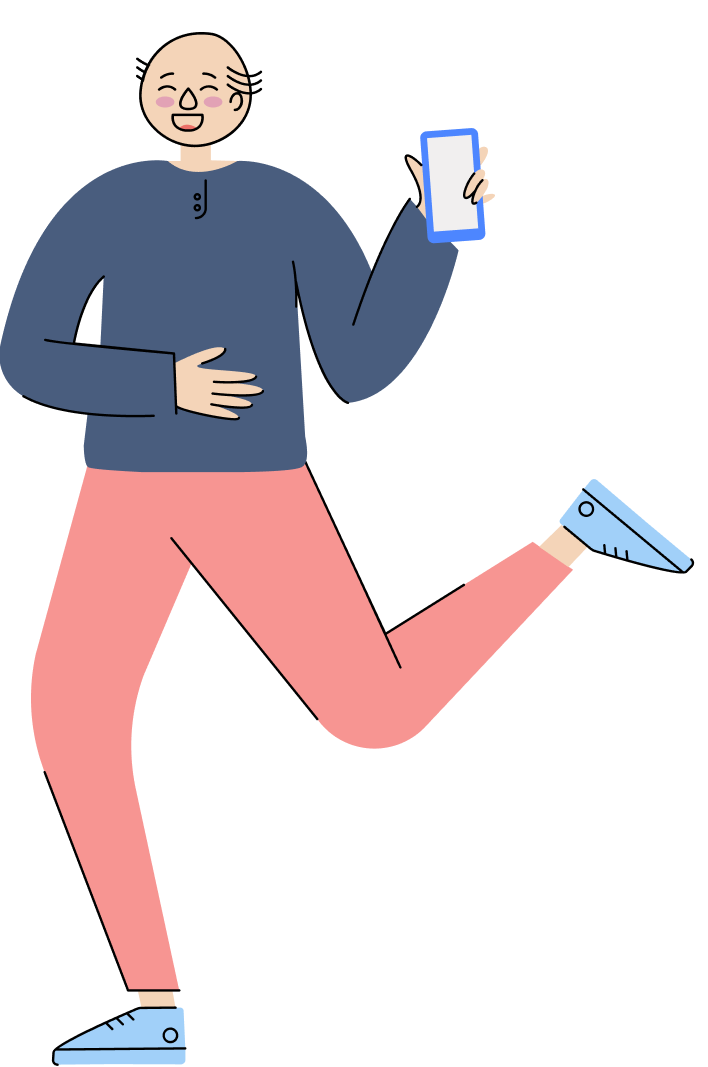 illustration of an elderly male holding a phone