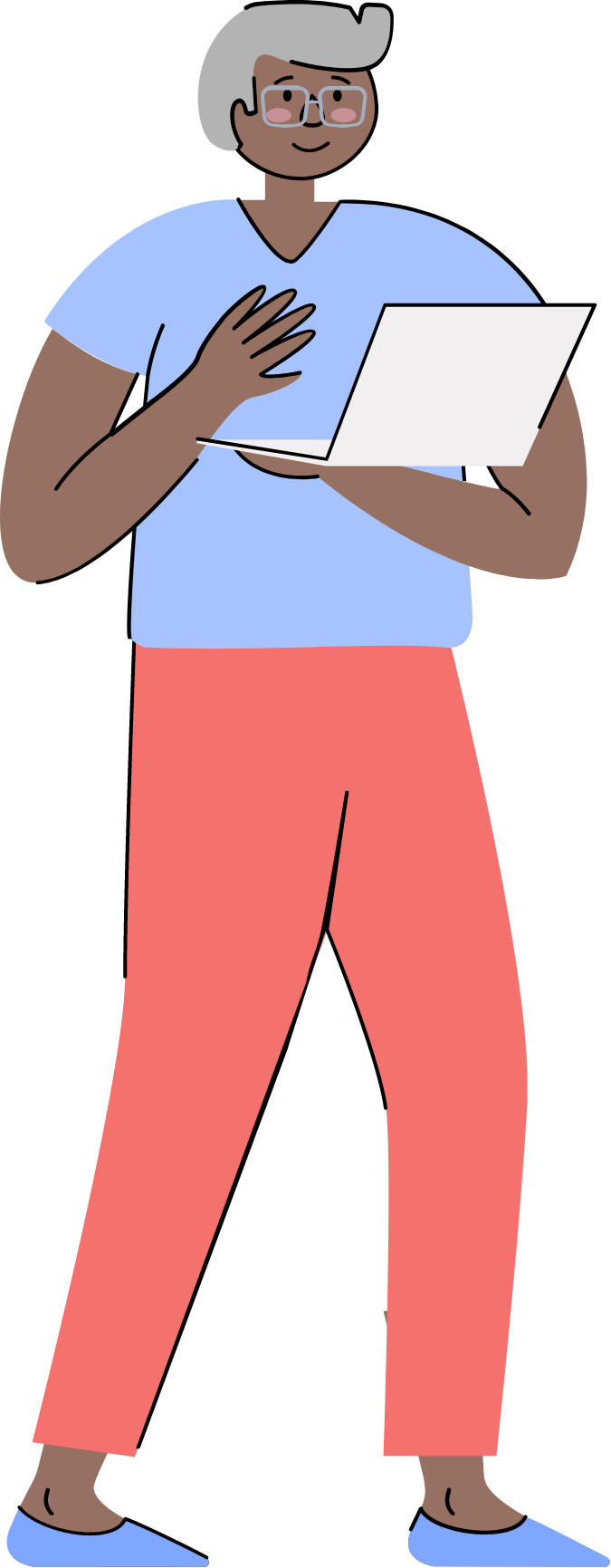 Illustration of person standing with laptop