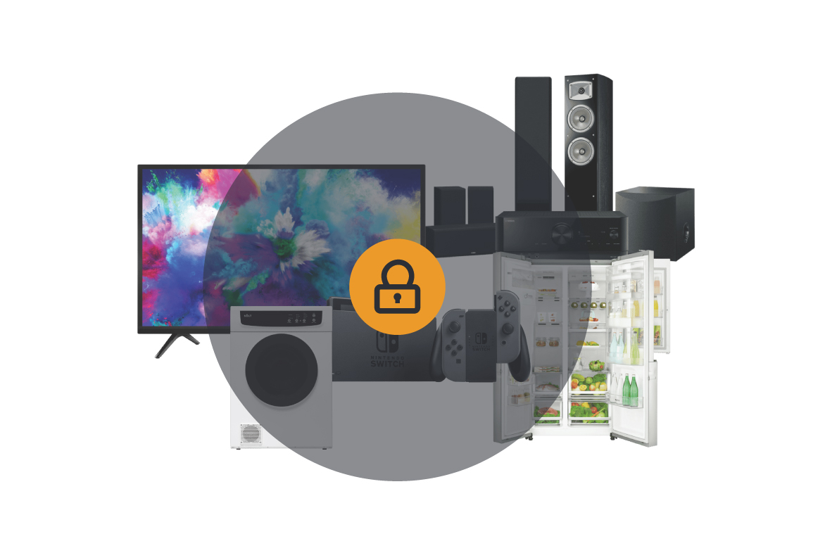 Good Guys electronic goods range with locked icon overlay