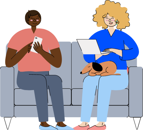 Illustration of people on lounge