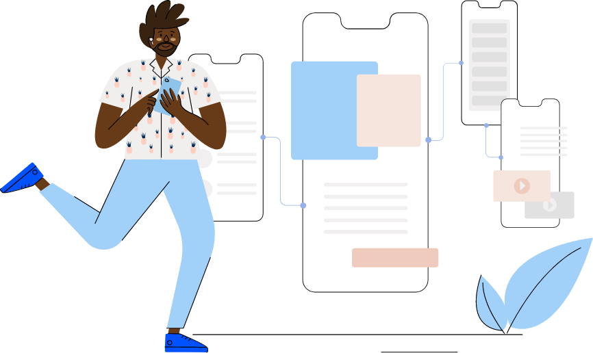 Illustration of a guy with phone background