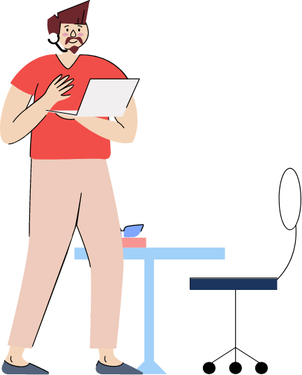 Illustration of a man talking at laptop