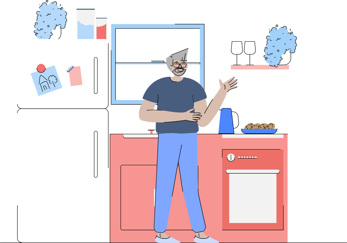 Illustration of a man in a kitchen